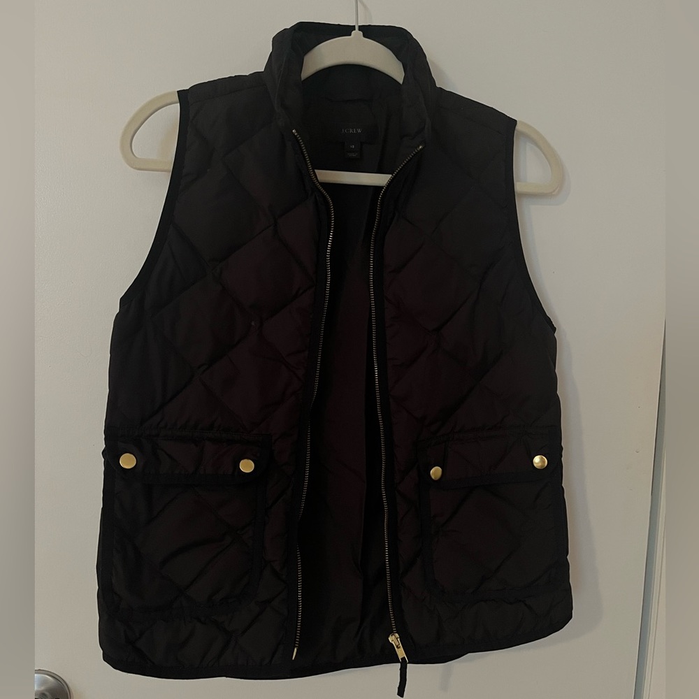 Black Quilted Vest with Gold Buttons and Zipper